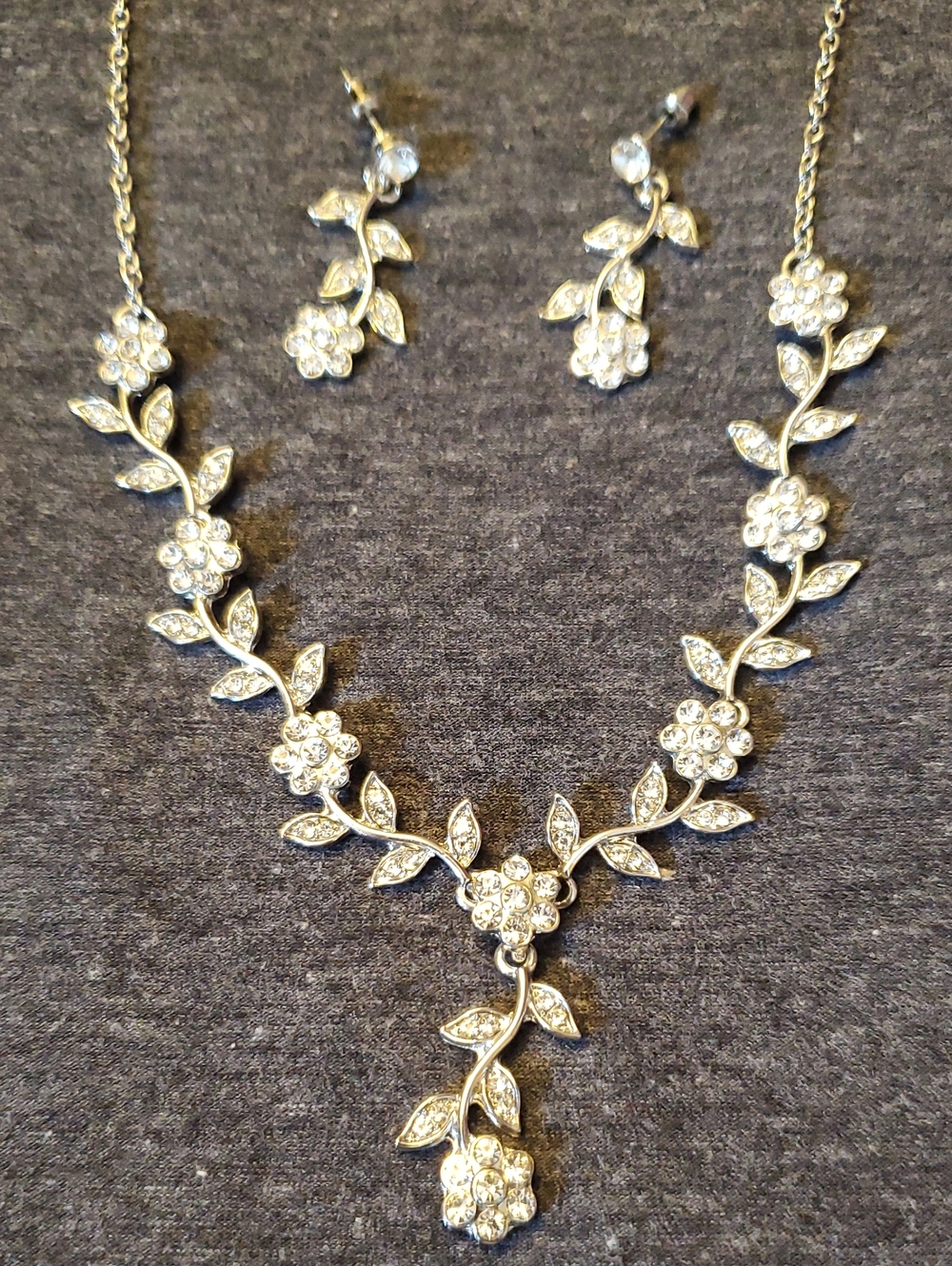 Silver Crystal Floral Bridal Prom Evening Jewelry Matching Set